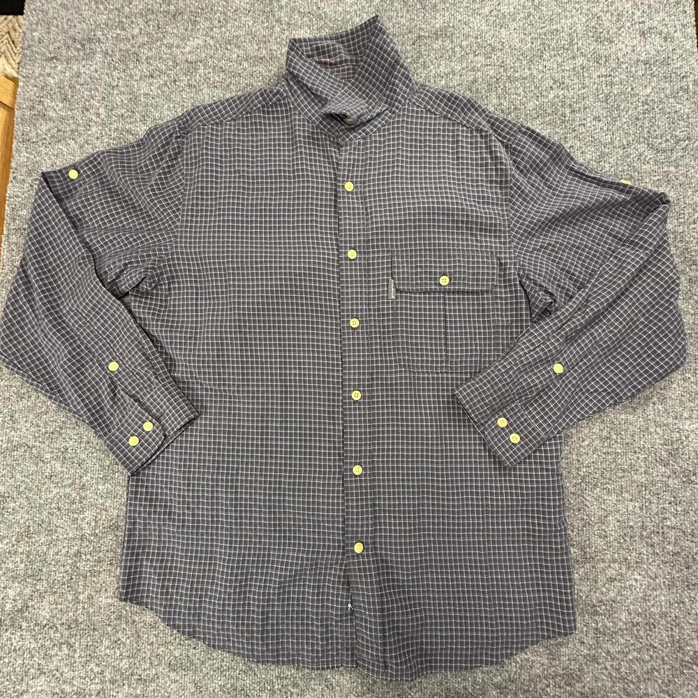 Woolrich Mens Large Plaid Button Up Shirt Deep Navy Modal Blend 6283 #351